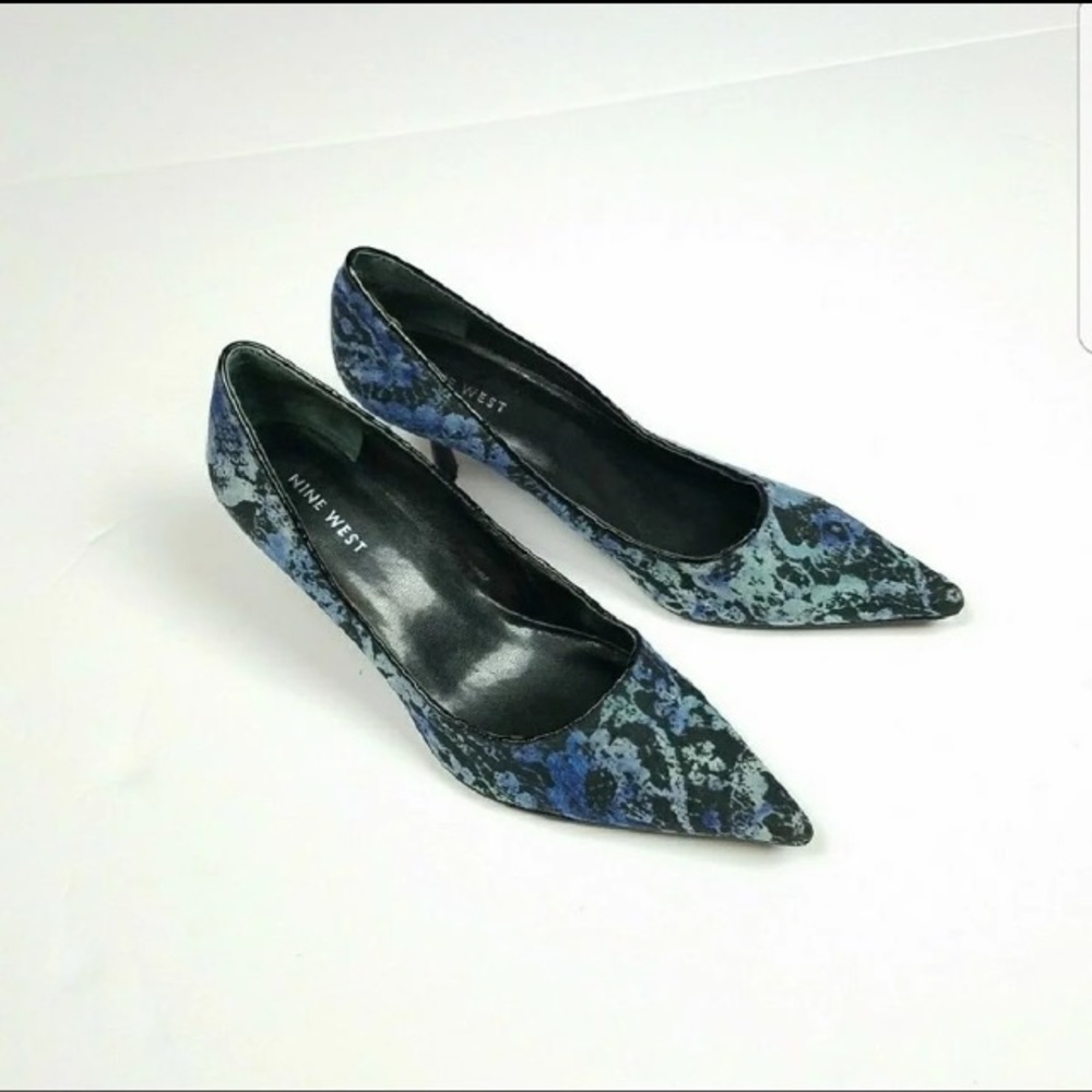 Nine West Blue Textured Kitten Heels